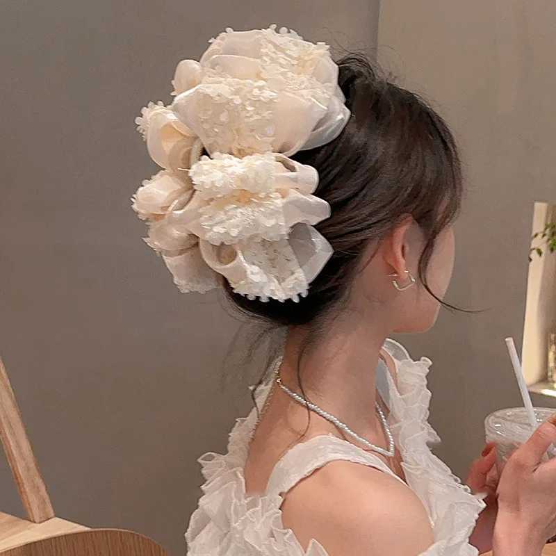 Elegance Temperament Large Claw Clip Multilayer Bow Black Fabric Ribbon Claw Jaw Clips Ponytail Hairpin Women Hair Accessories Z250707