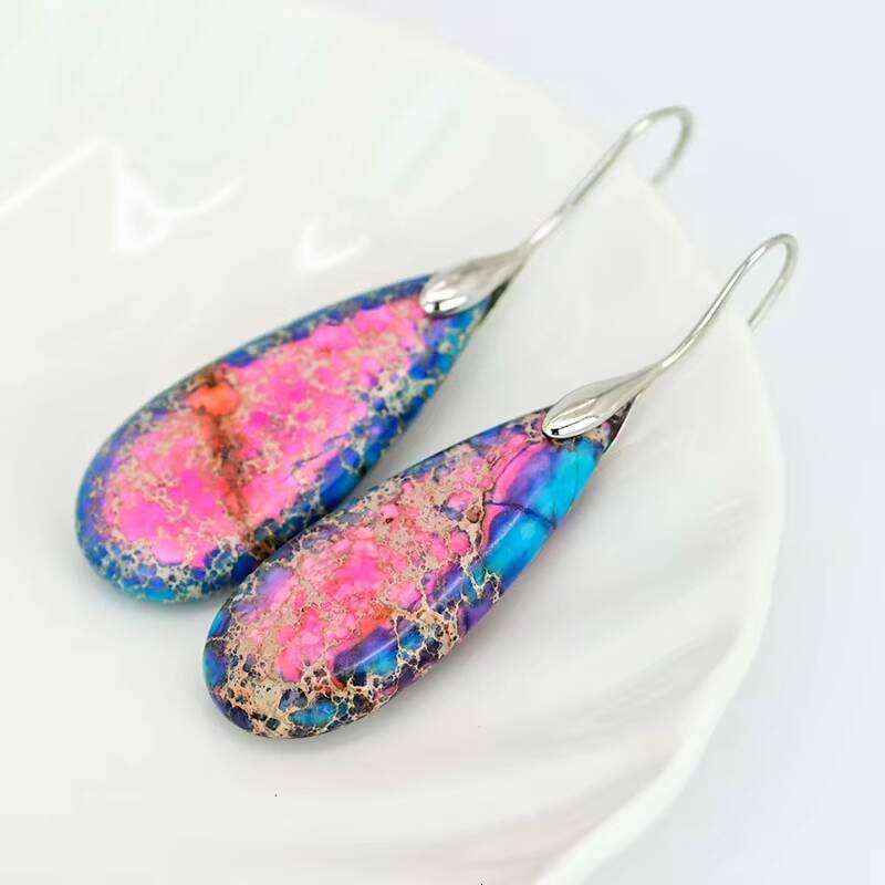 Dangle & Chandelier Hot Selling Mixed Color Water Drop Imperial Stone Gold and Sier Earrings Natural stone jewelry and ornaments
