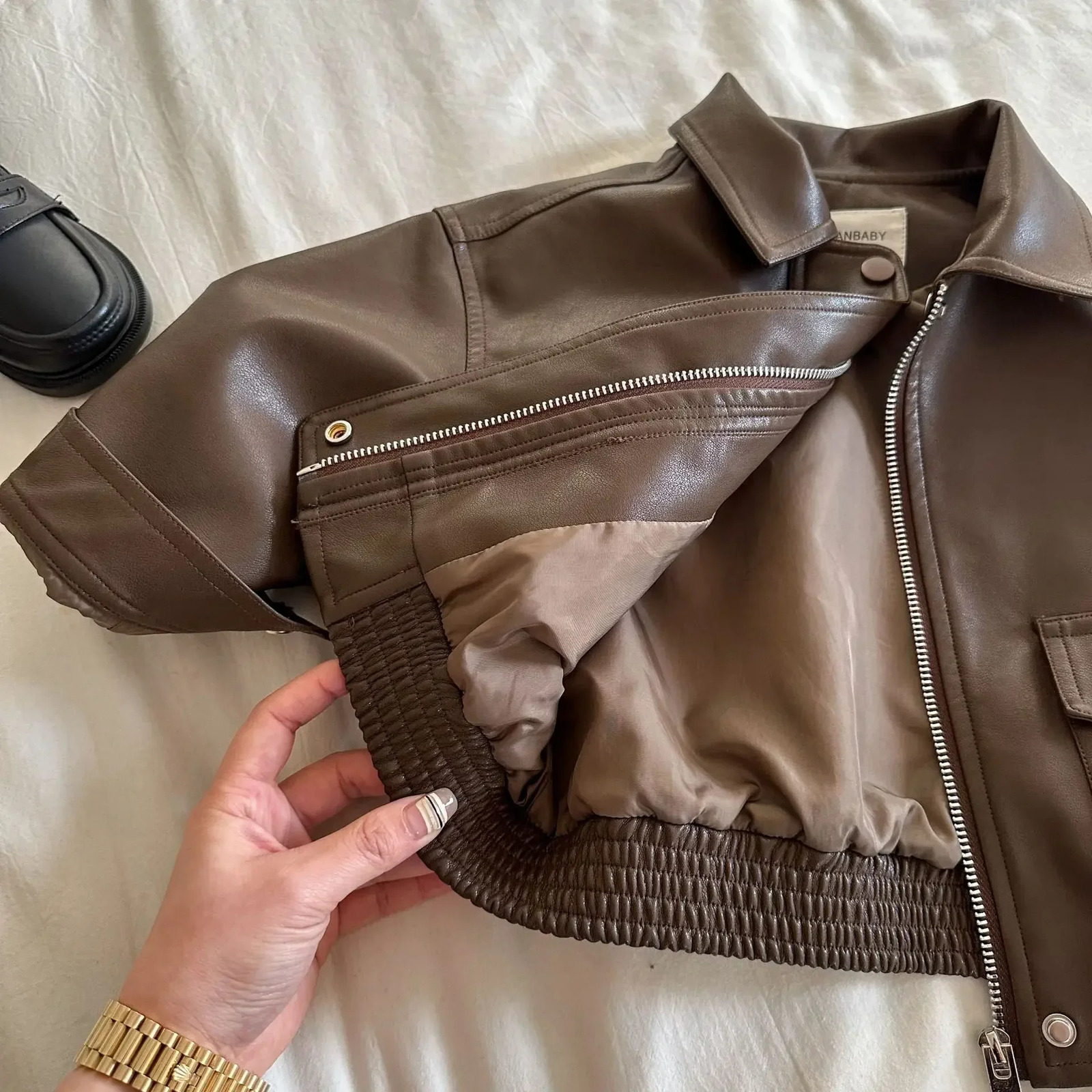 Childrens Jacket Autumn Solid Color Collar Leather Jacket for Boys and Girls Baby Short Coat Trendy 250704