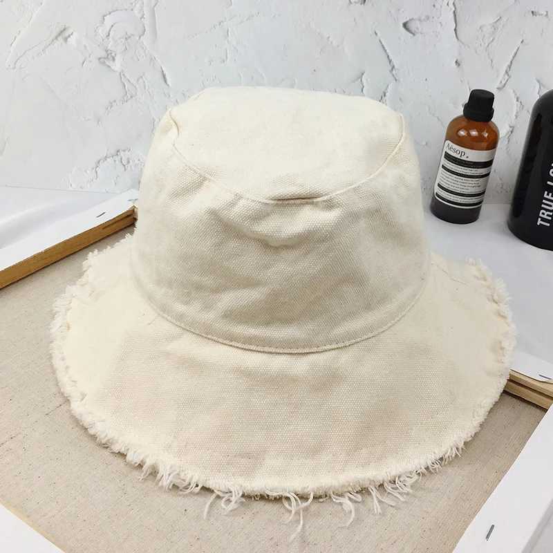 Bucket Hat Women Men Summer Fishing Hats Girls Casual Fishermen Cap Washed Denim Tassel Brim Kpop Hip Hop Bucket Hat Female Y250707
