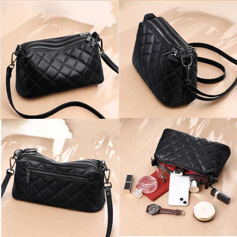 Soft Solid Genuine Shoulder Crossbody Bag For Women Designer 3 Layers Women's Handbag Cow Leather Female Tote Sac