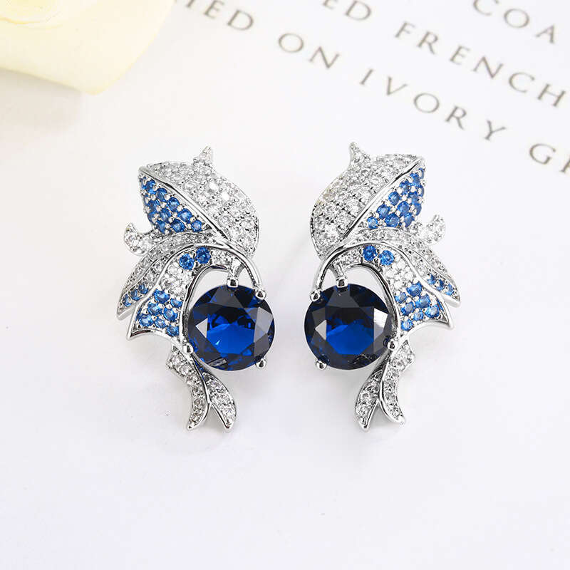 Huayoumei Jewelry S Sier Needle Earrings Red Corundum Blue Spinel Women's High-End Feel 27C