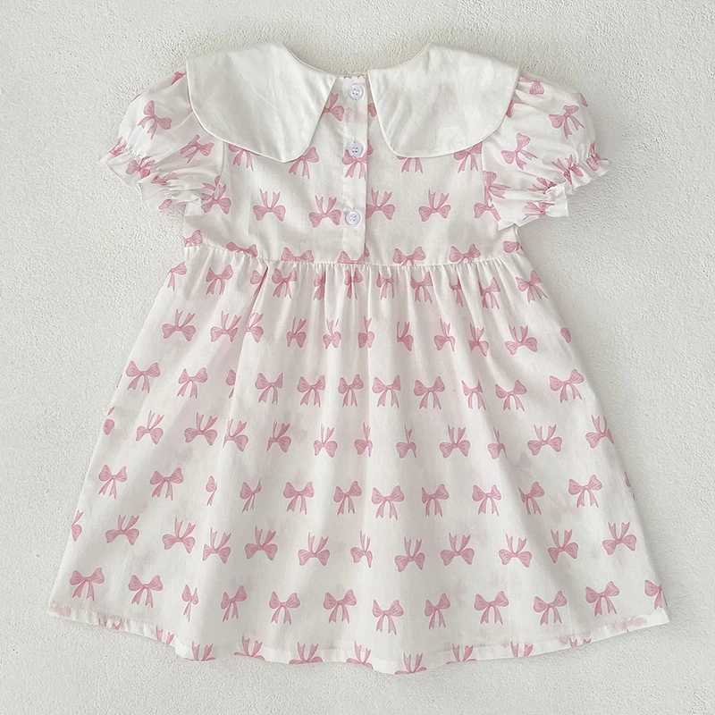 Girls Summer Dress Kids Princess Birthday Dresses Pink Embroidered Bow Dress Puff Sleeve Elegant Baby Children Clothes Dresses R250707