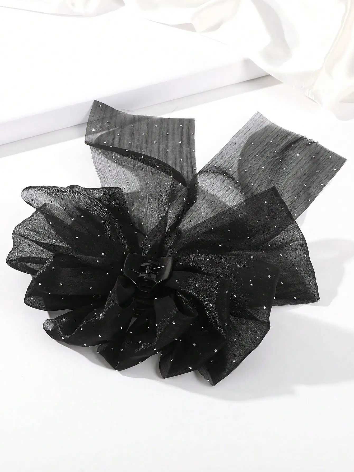 1 Pcs Fashion Solid Black Dot Long Ribbon Bow Hair Claws For Women Girls Party Hair Accessories Z250707