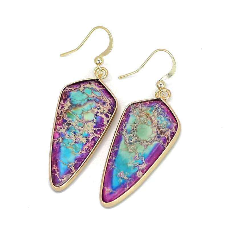 Outstanding Women Jewelry Natural Stone Bohemian Jasper Mixed Color Arrow-Shaped Earrings
