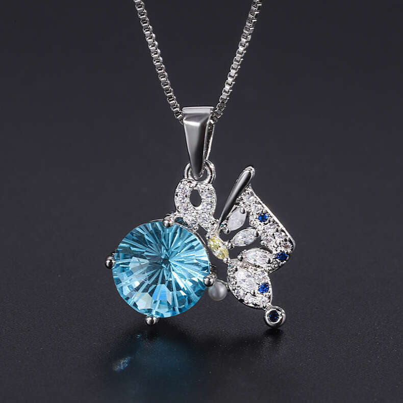Tiktok Live Micro Pave Dia Fireworks Chrysanthemum Blue Ring 2022 New Women's Earrings Pendant Set 8E2