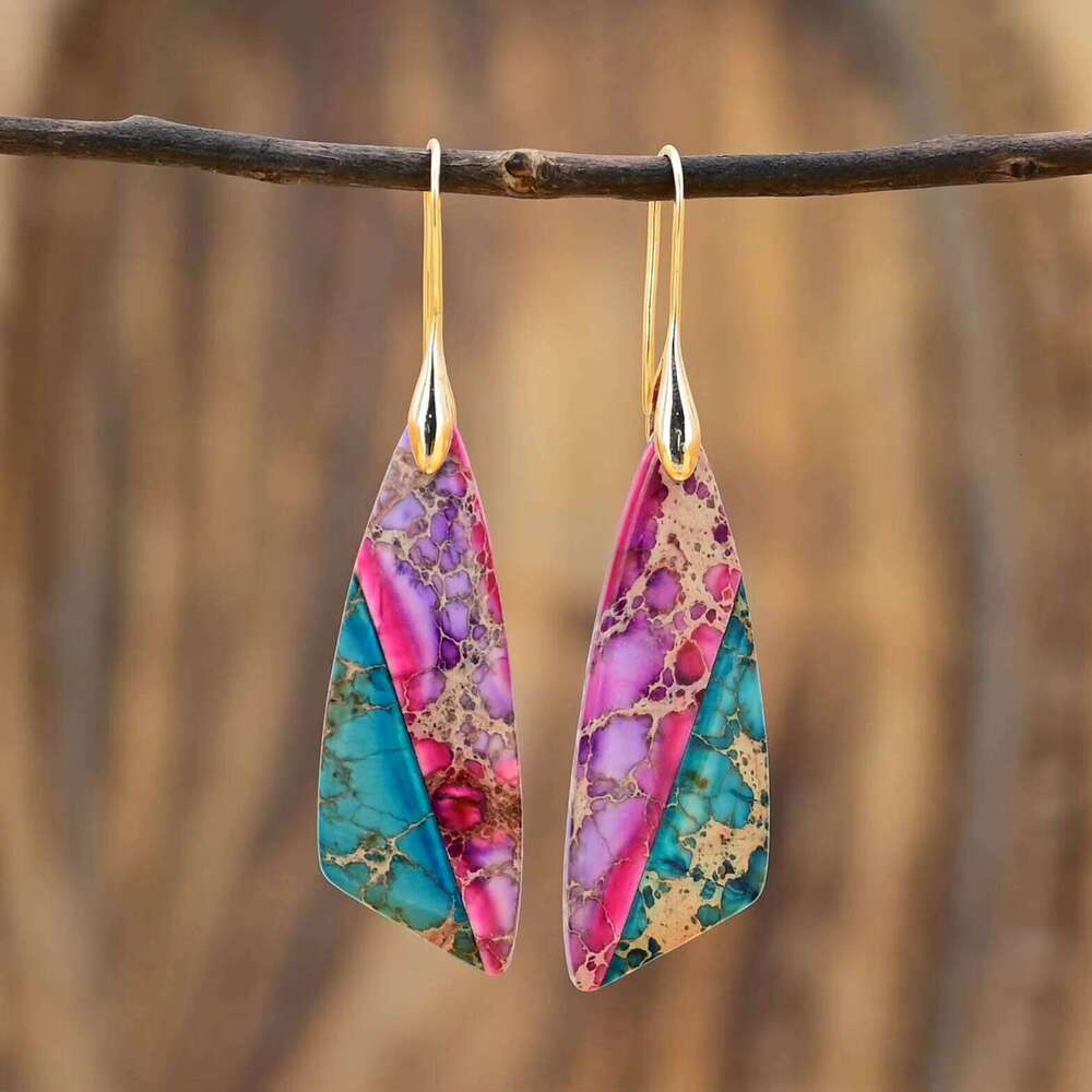 Elegant Bohemian Triangle Natural Stone Mixed Color Earrings