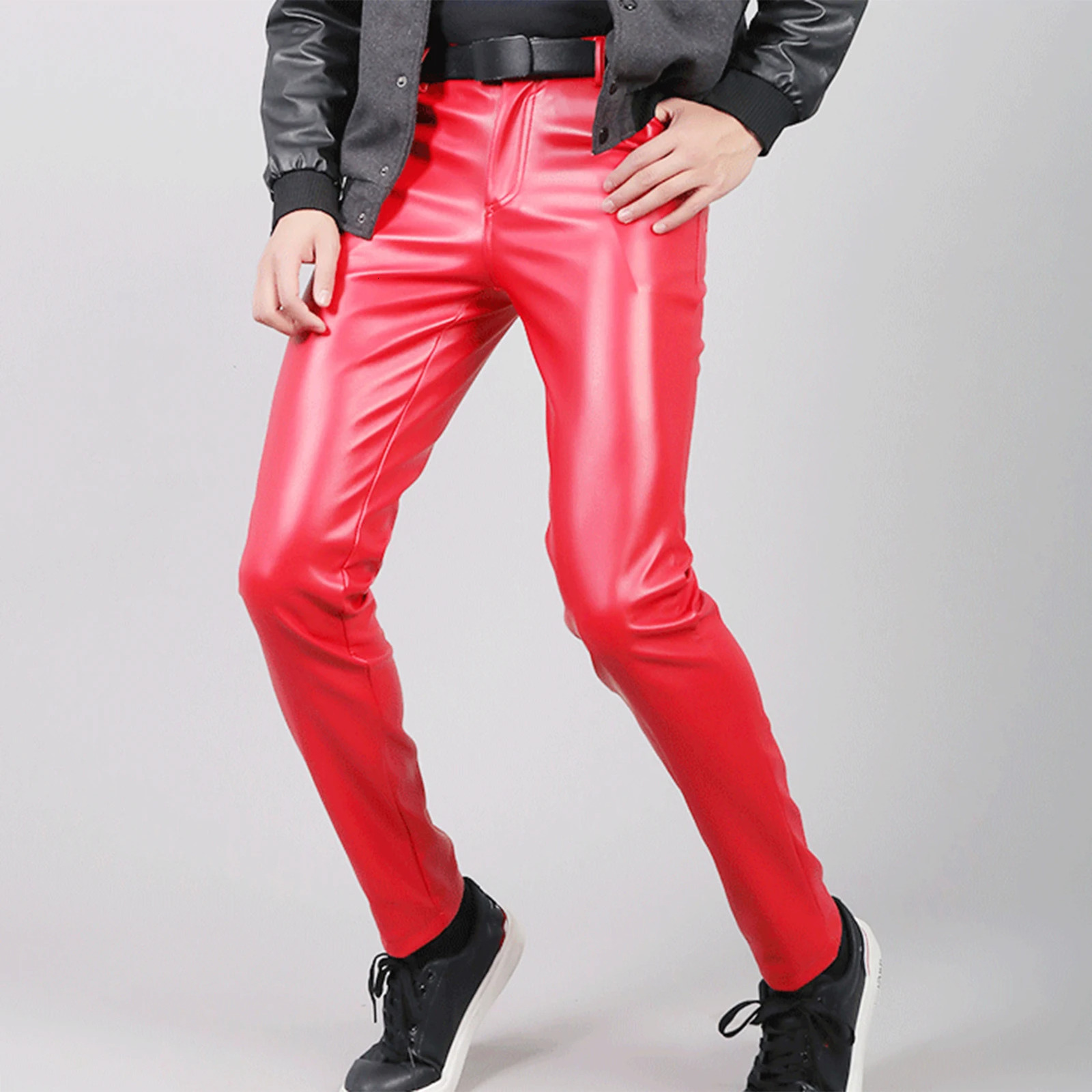 Men Fashion Rock Style PU Leather Pants Night Club Dance Male Faux Slim Fit Skinny Motorcycle Trousers 250704