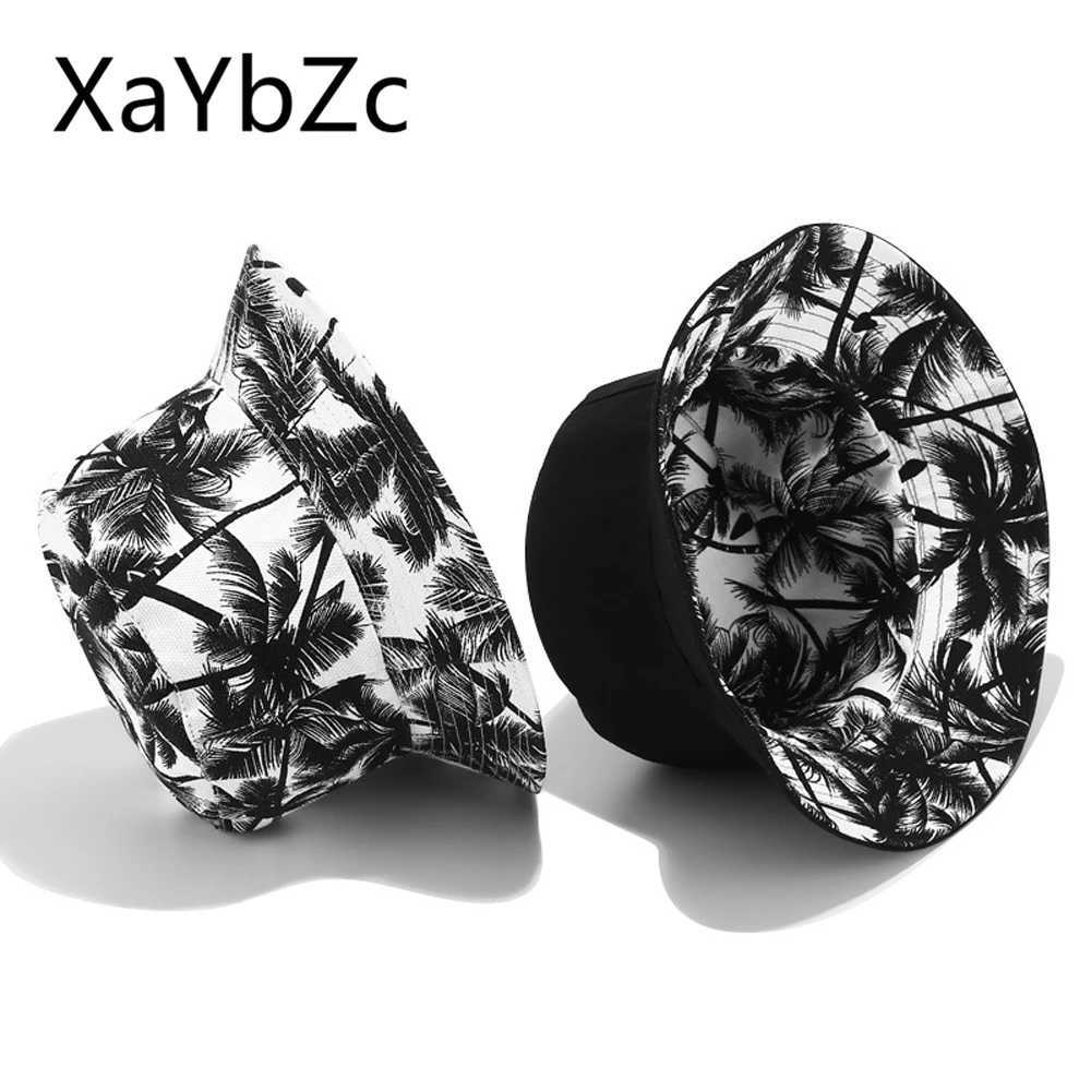 2022 New Unisex Fashion Summer Reversible Black White Coconut Tree Printed Fisherman Caps Bucket Hats Fisherman Hat Men Women Y250707