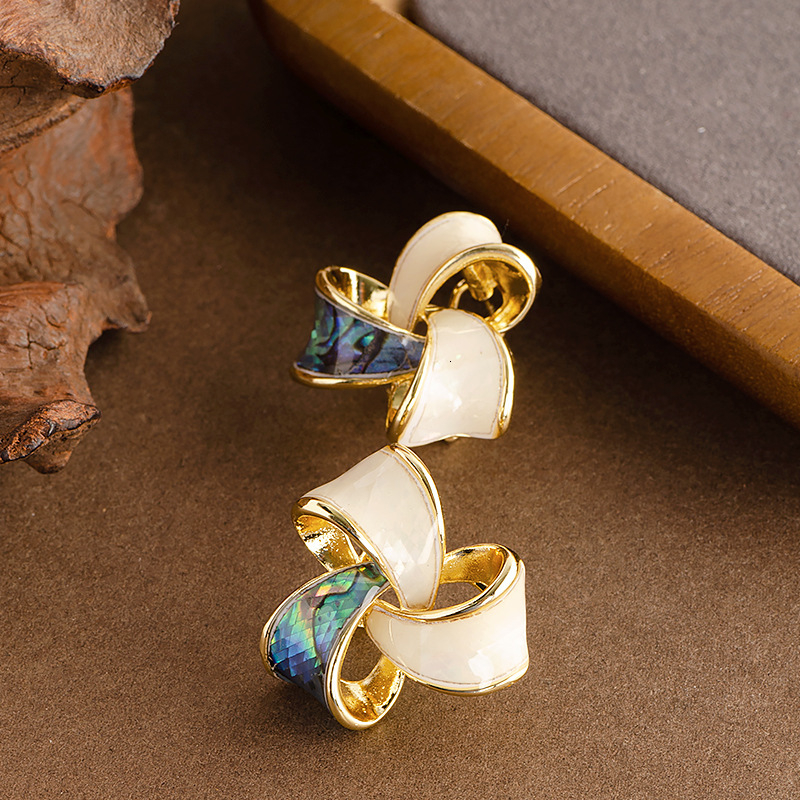 Elegant Style Oil Drop Enamel Mosquito Coil Clip-on Earrings for Women High-end Natural Abalone Shell Sier Needle Ear Jewelry