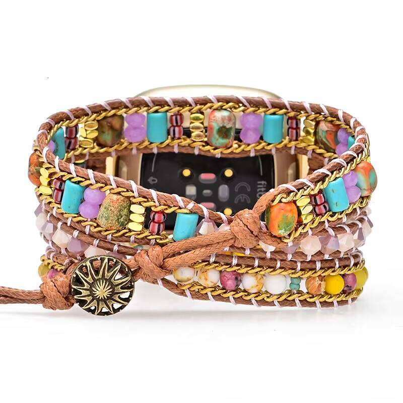 Vibrant Natural Stone Accessories 3 Bands Bohemian Vegan 3-Layer Jasper Watch Band Replacement