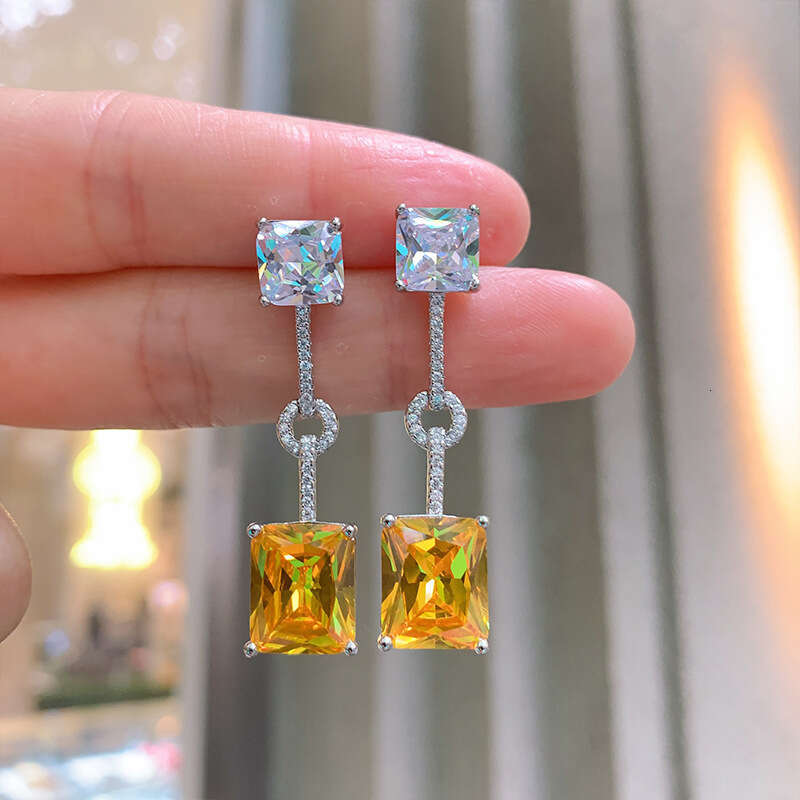 Trendy Pink Studs Micro Pave Imitation Yellow Dia Drop Earrings For Women Live Streaming B12