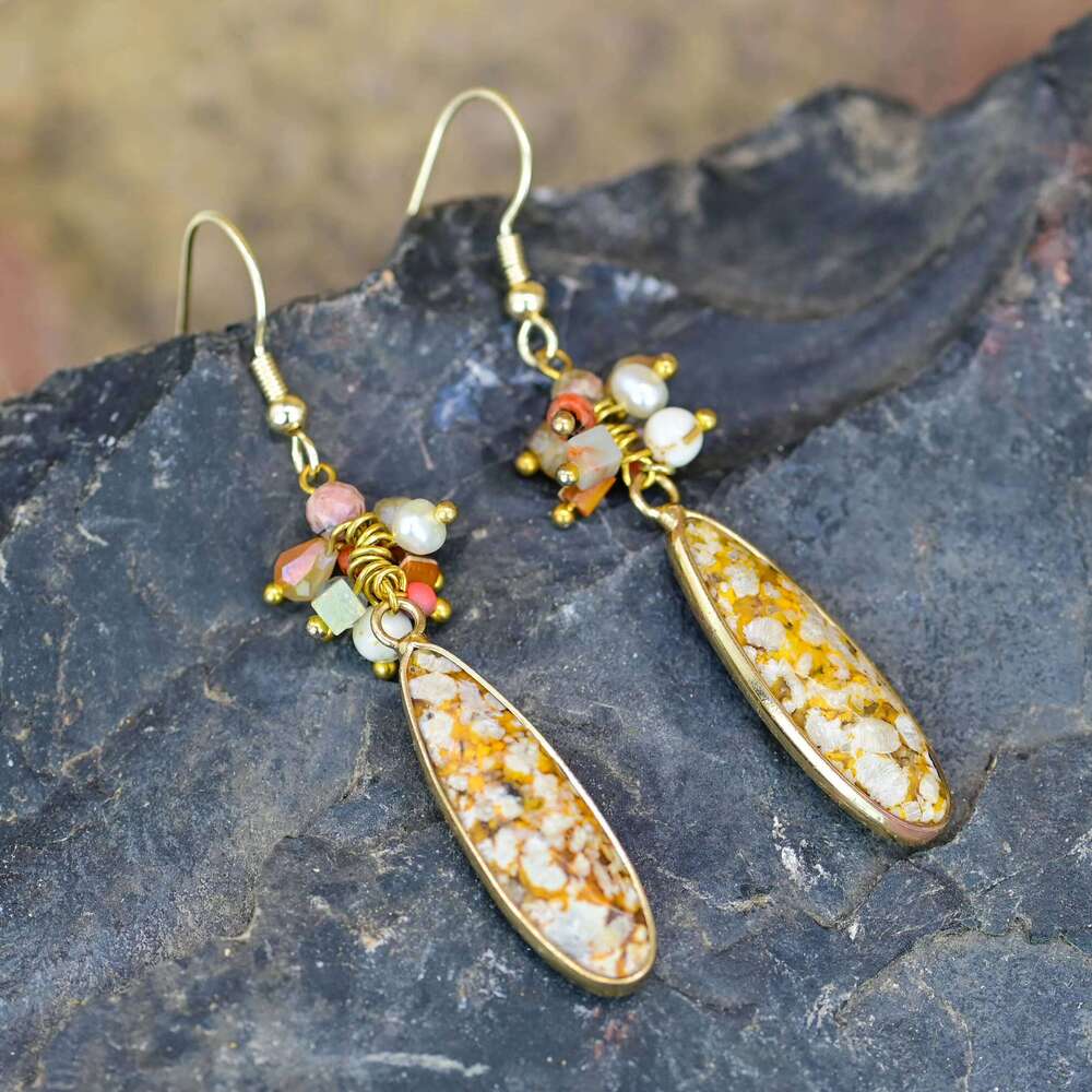 Fashion Ocean Agate Women's Gift Bohemian Natural Stone Pendant Earrings Water Drop Shipment