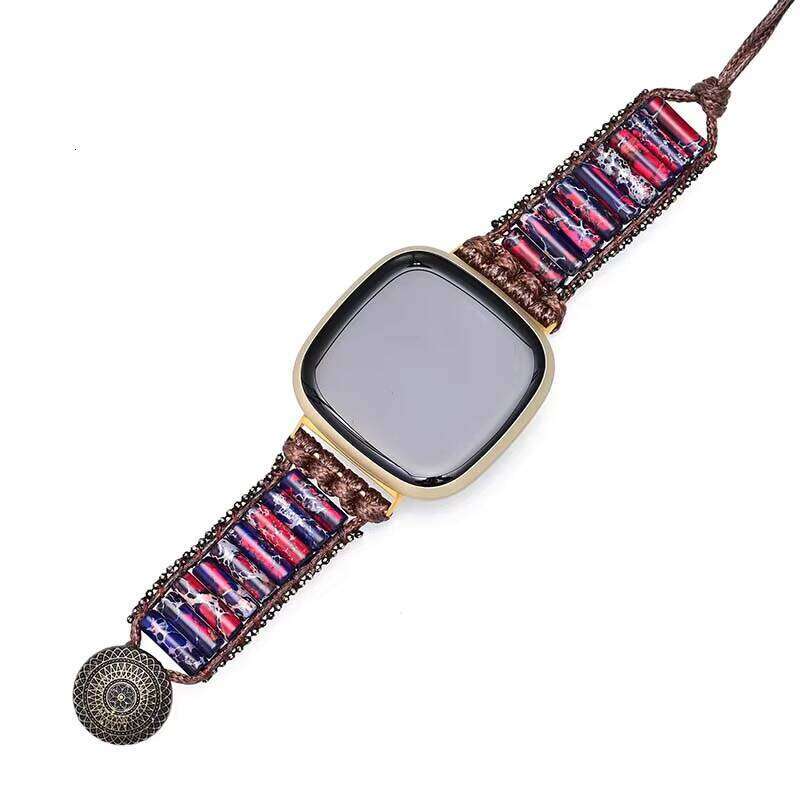 Unique Cylindrical Jasper Fitbit Versa 3 Handmade Bohemian Mixed Color Imperial Stone Smart Watch Band