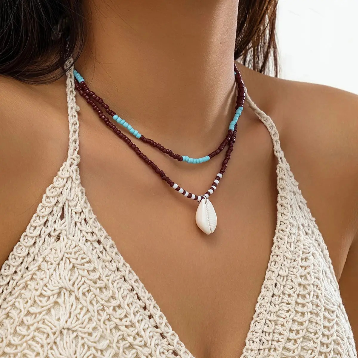 PuRui Bohemian Acrylic Seed Beads Strand Necklace for Women Neck Chain With Shell Charm Choker Jewelry Collar Wedding 250704