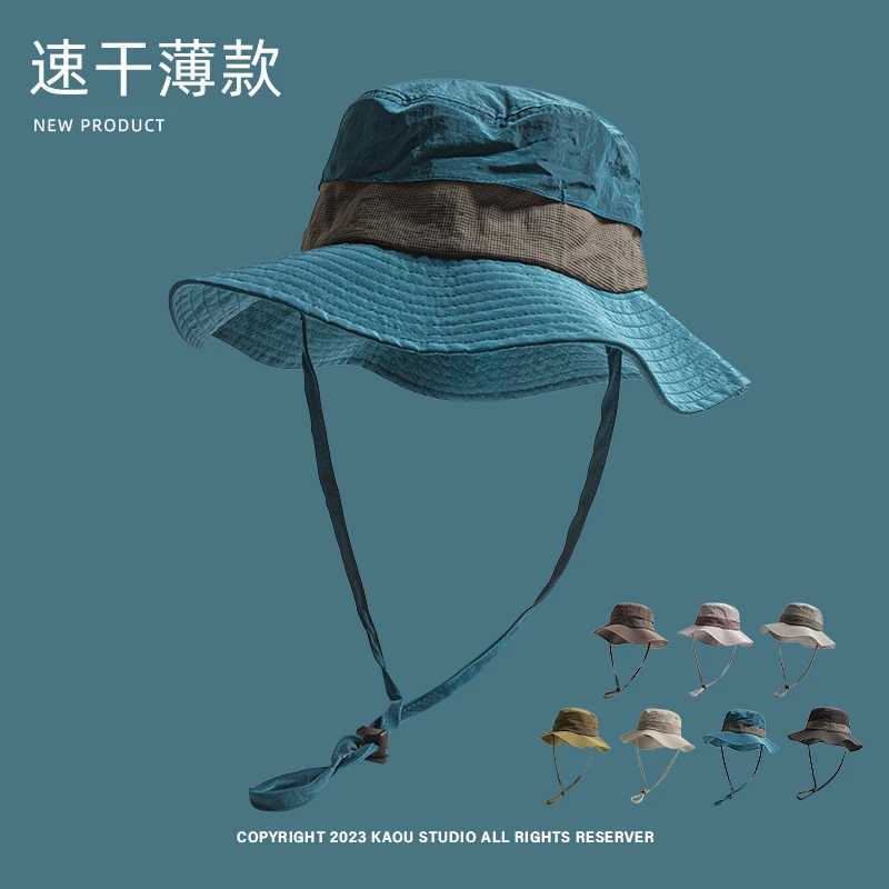 Japanese Summer Quick-drying Bucket Hat Outdoor Breathable Sun Protection Men and Women Camping Lace-up Fishing Caps Caps Y250707