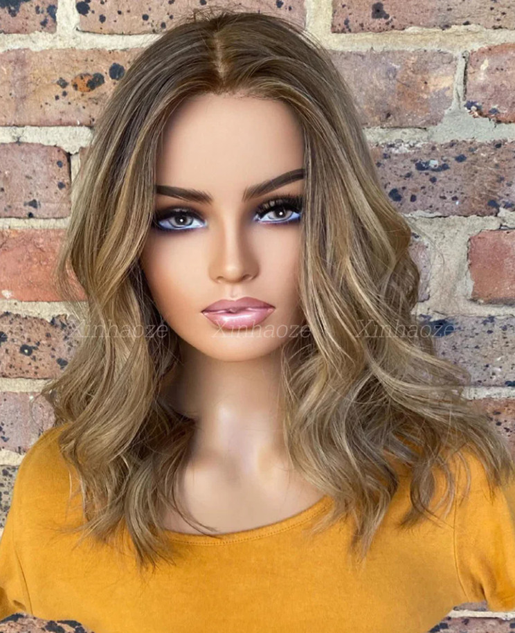 Ombre Ash Brown Bob blonde hd lace Wig Human Hair body wave burnette highlight Shoulder length raw virgin curly Bob Wig Frontal Human Hair Wigs For eu