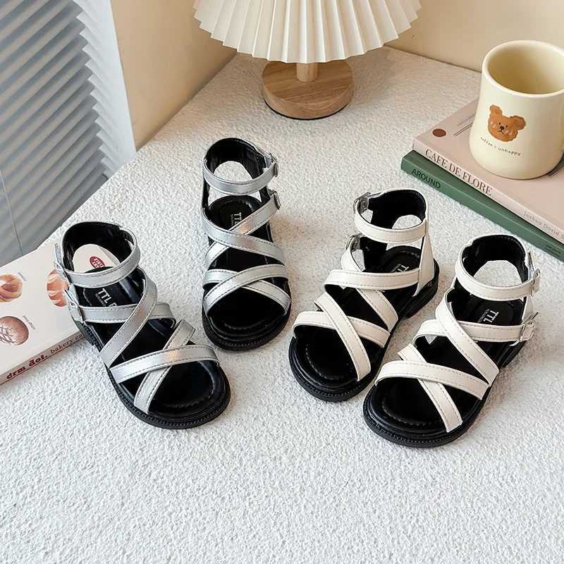 Girls Sandals Silver Beige Narrow Band Ankle-high Trendy Kids Summer Sliders Minimalist Daily-wear Open Toe Children Shoes R250707