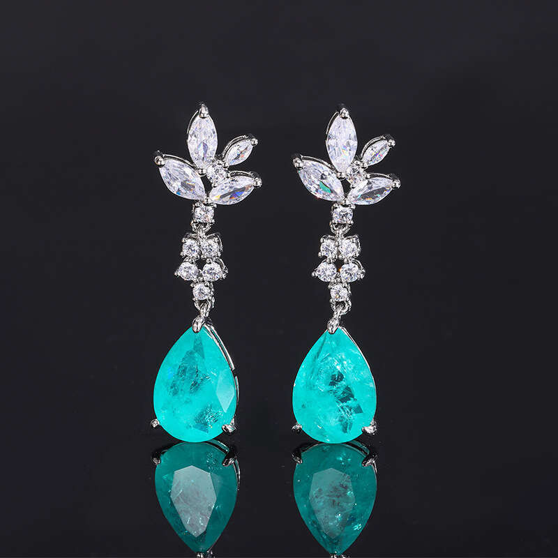 Paraiba Blue Sapphire Jewelry Live Simulation Red Long Emerald Earrings 630
