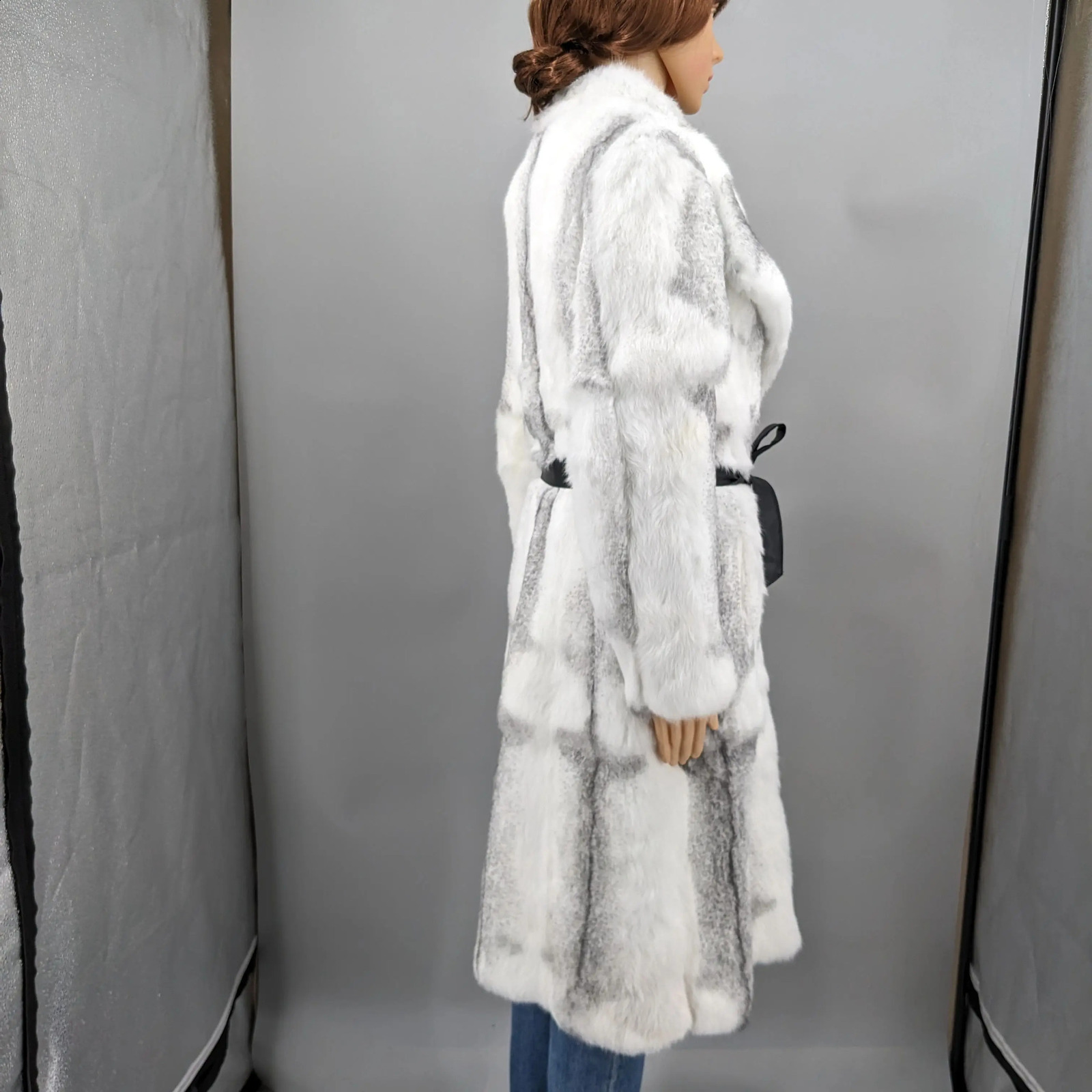 Winter long Jacket Women Natural Rabbit Fur A-line coat Thick Warm with Belt Outerwear Streetwear Casual big collar 240904 250703