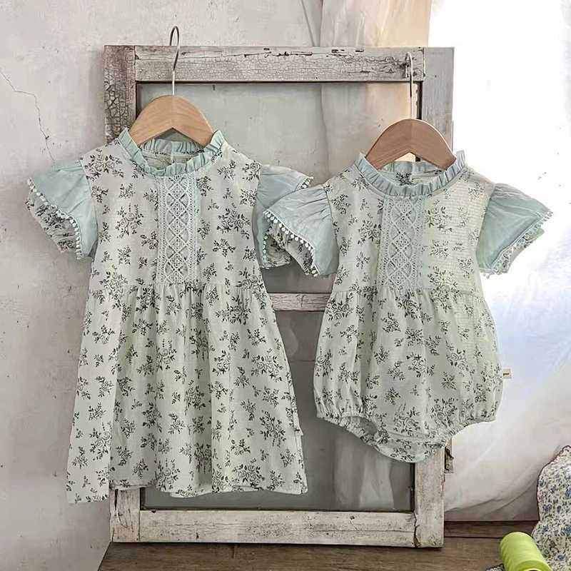 Sister Baby Girls Clothes Summer Baby Girls Short Sleeve Dress Flower Baby Romper Princess Dress Kids Matching Sister Outfit R250707