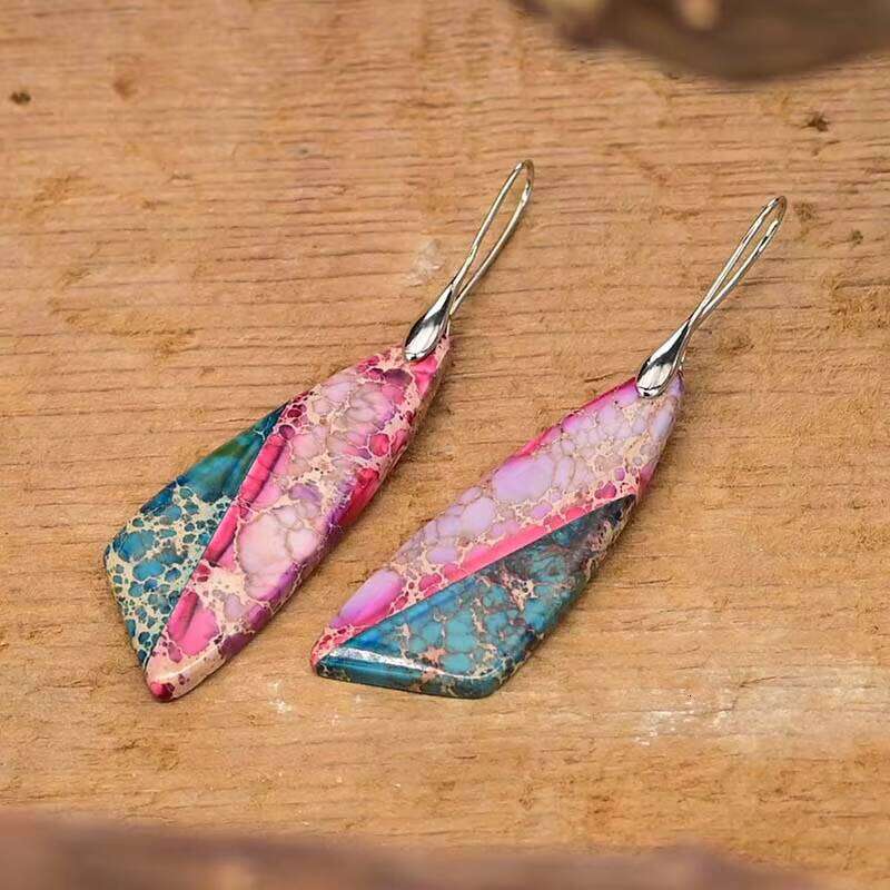 Elegant Bohemian Triangle Natural Stone Mixed Color Earrings