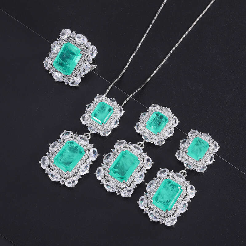 S Sier Needle Trendy Faux Jewelry Accessories Paraiba Three-Piece Set For Women F09