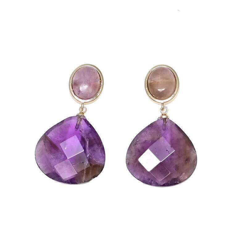 Healing Amethyst Large Water Drop Jasper Bohemian Earrings