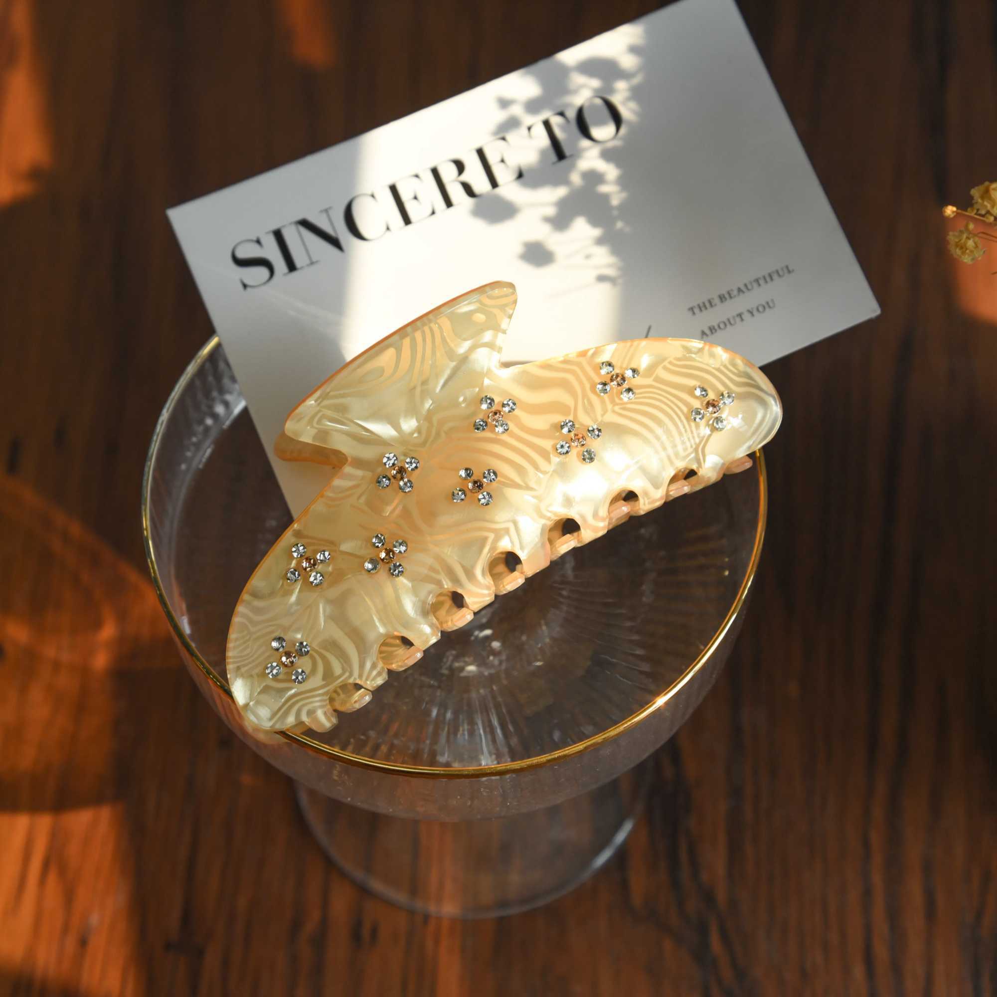 New Elegant Rhinestone Style Hair Claw Yellow Crystal Princess Dream Acetate Hair Claw Clips Hair Accessories for Women and Girls Y250707