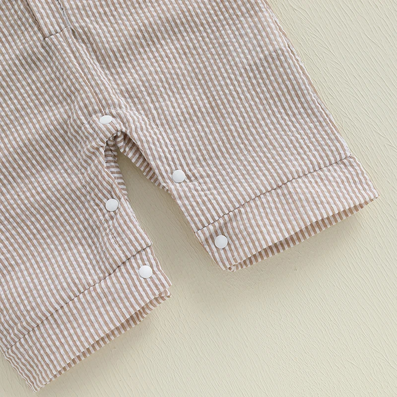 0-18M Summer born Baby Boys Casual Rompers Clothing Striped Print Pocket Turn-down Collar Button Jumpsuits Playsuits 250707