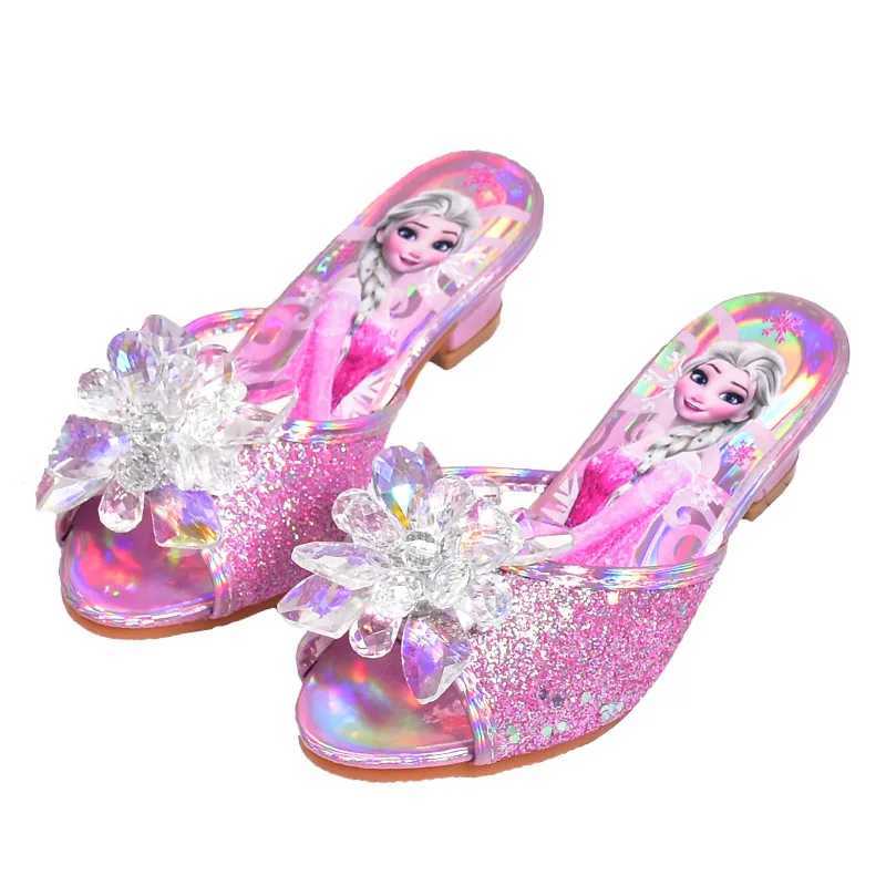 Frozen Princess Elsa Shoes Slippers Girls High Heels Mules Fashion Crystal Shoes Children Summer Sandals Size 26-37 z2507085TZU