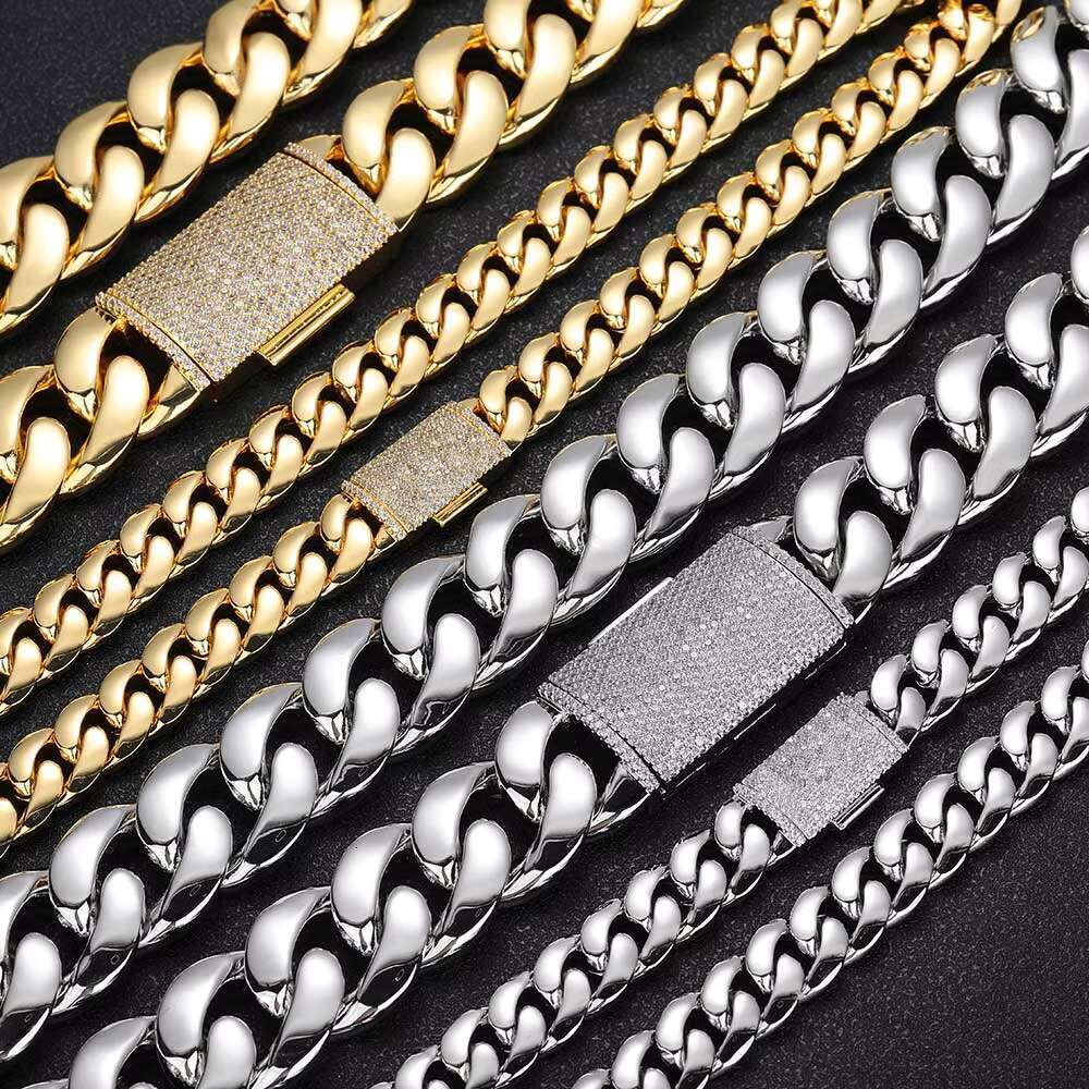 Unisex Hip Hop Jewelry 18K Gold Plated Brass Cuban Link Chain with Diamond Clasp Heavy Miami Cuban Chain Necklace for Gifts
