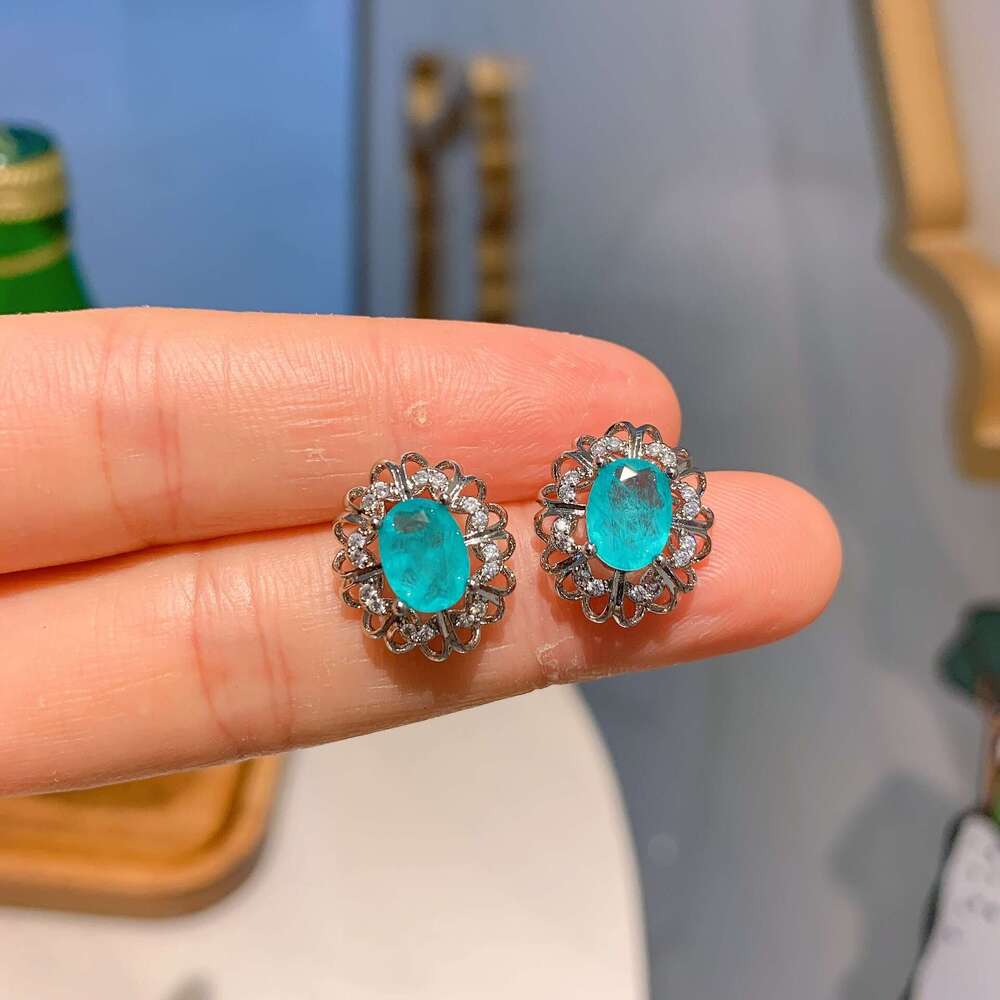 Hua Youmei Imitation Natural Paraiba Necklace Wedding Evening Jewelry Three-Piece Set Earrings Ring 196