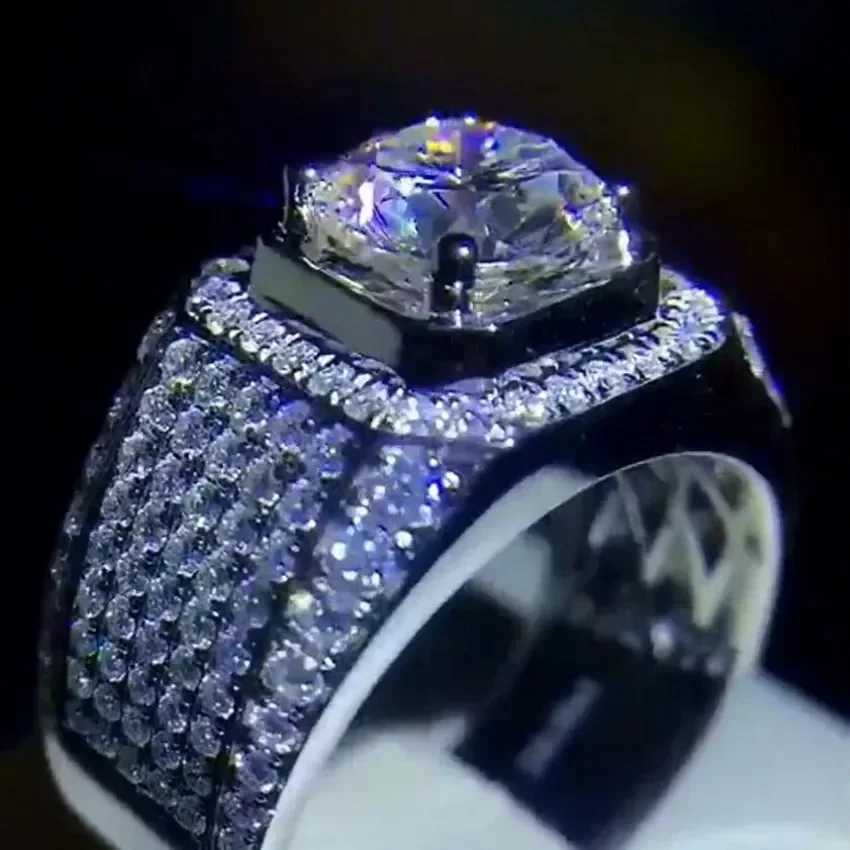 Mens 925 Sterling Silver Ring 2ct Simulated Diamond Engagement Wedding Bands Boys Sapphire Jewelry Size 8-13 Boy Gift XJ250707