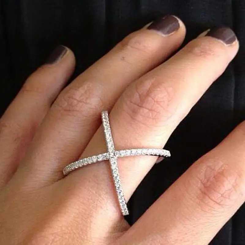 Handmade S925 Silver Criss Cross X Cross Rings Cross Rings thin AAAAA Zircon rings womens wedding Micro Pave RingXJ250707