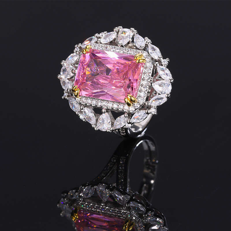 Jewelry Simulation Red Live New Fashion Pink Emerald Zircon Ring 1Dd