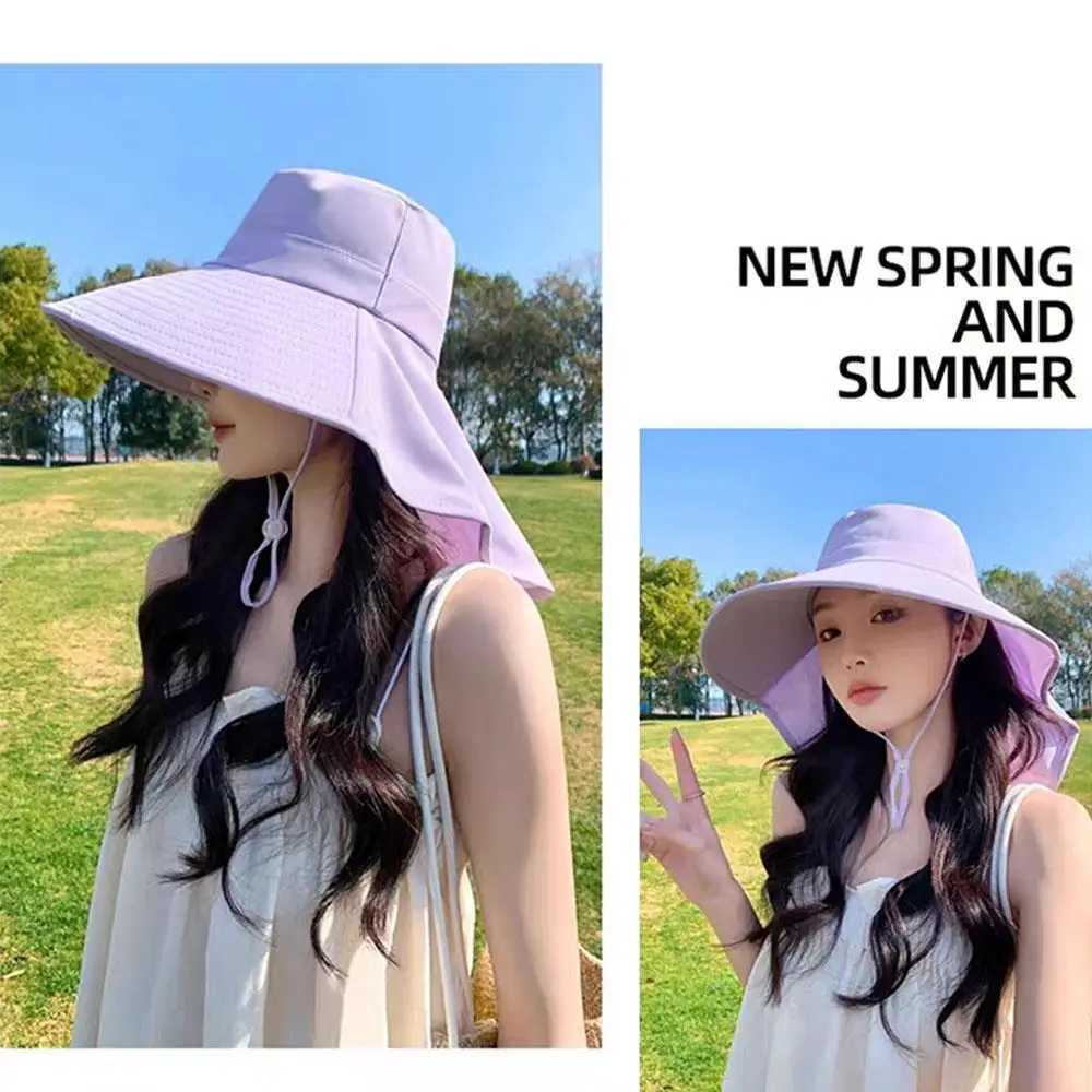 Shawl Sunscreen Cap Ponytail Travel Fisherman Hat Wide Brim Sun Hat with Neck Flap Outdoor UV Anti Neck Protection Sun Visors Y250707