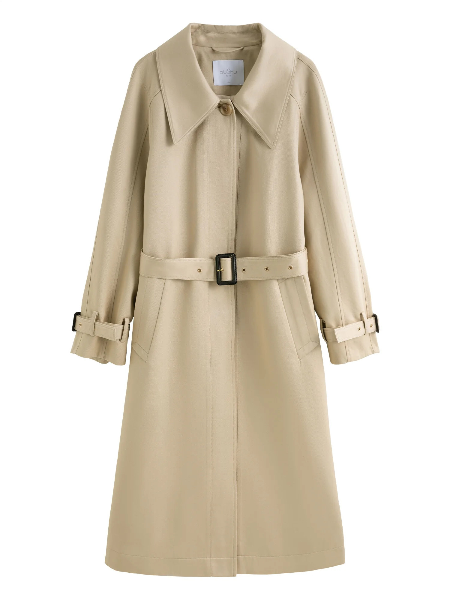DUSHU Womens A-line Medium Long Trench Jacket Spring Fashionable Chic Style Casual Loose Trench 25DS81286 250703