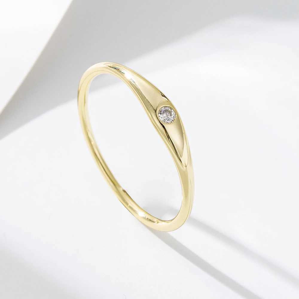 Simple Fashion Sterling Silver 925 Jewelry Ring Fine Rings Plain Single Zircon Finger Rings Jewelry Women Gold Plated XJ250707
