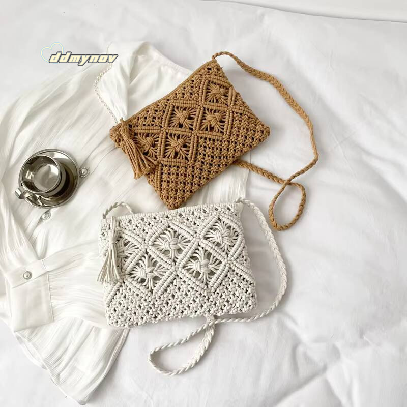 Women Summer Straw Messenger Hollow Out Woven Fashion Shoulder Beach Tassel Designer Crossbody Travel Bag bolsa feminina ddmynov
