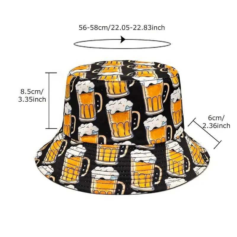 Bocca Cartoon Beer Bucket Hat Funny Printing Pattern Fisherman Hats Double Sides Panama Hat For Men Women Outdoor Sun Summer New Y250707