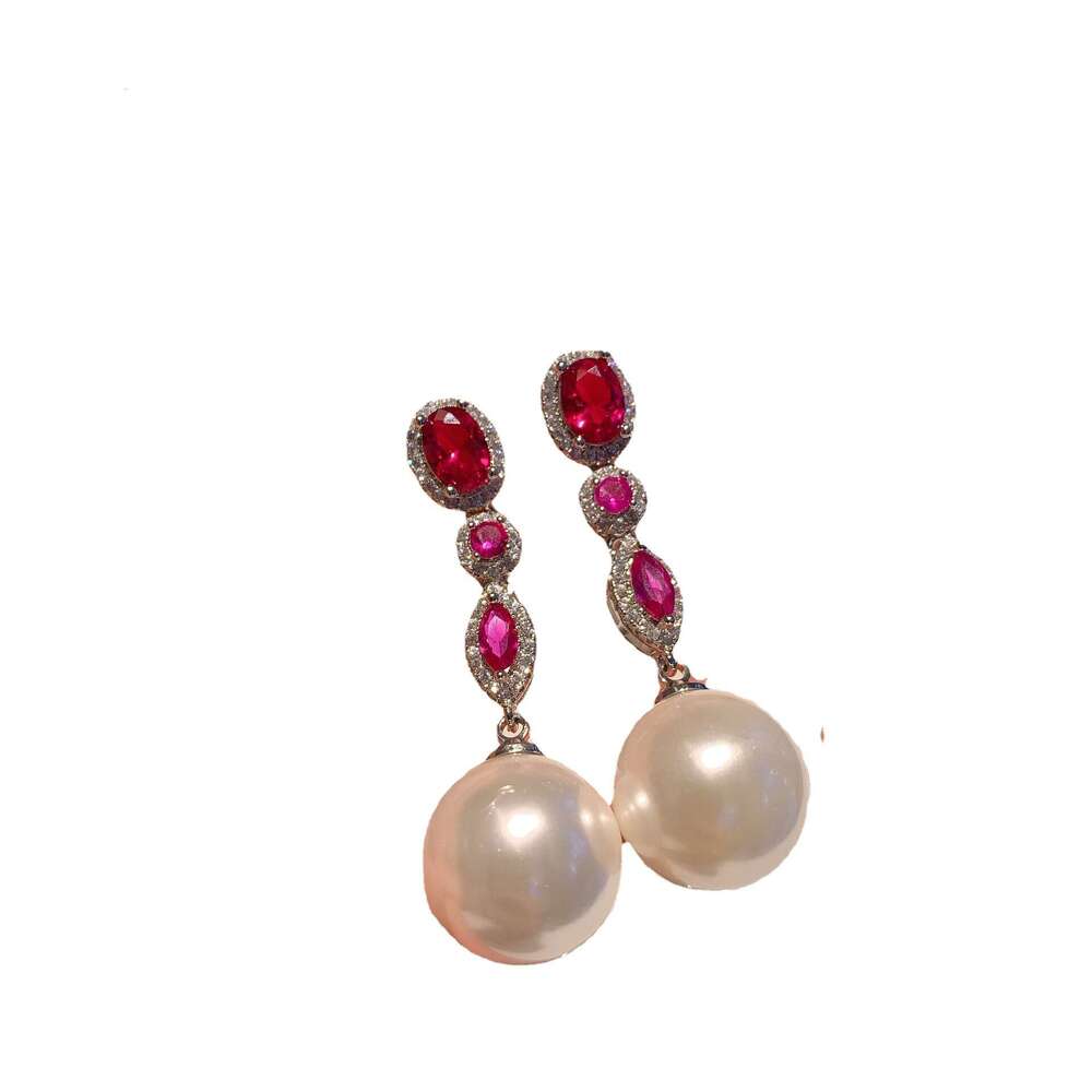 White Shell Fairy Temperament Elegant Personality Exaggerated Green Jewelry Ins Trend Live Style Pearl Drop Earrings 732