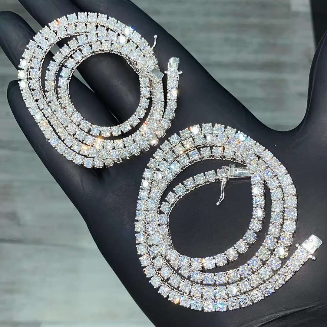 Full Size Vvs Moissanite Diamond Hip Hop Tennis Chain Pass Diamond Tester 4mm Moissanite Tennis Chain