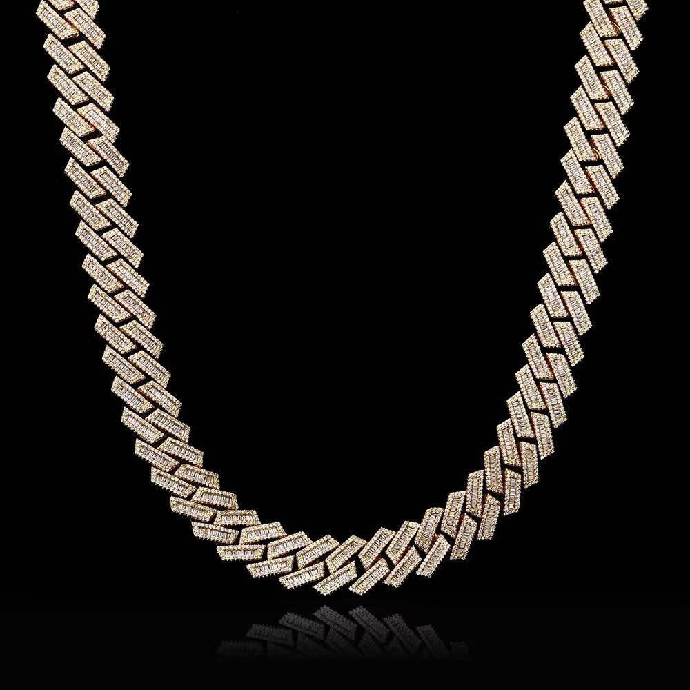 15mm High Quality VVS Moissanite Necklace with Solid 10k White Gold Cuban Link Chain Wholesale Available