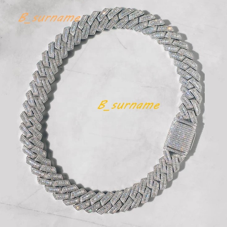 Luxury Jewelry Hip Hop Iced Out Moissanite Sliver 925 Tennis Chain Moissanite Cuban Chain Link for Men