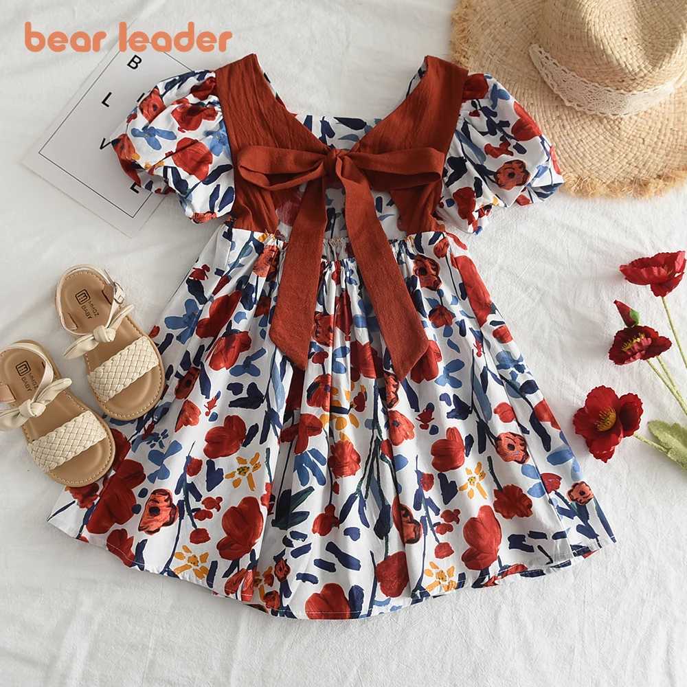 Bear Leader Girl Summer Dress Outfits 2023 New Girls Floral Princess Dress Backless Tie Bow Puff Sleeve Fashion Dress for Ages 3-11 R250707