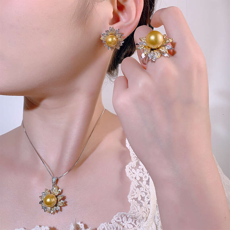 Set Jewelry Imitation Natural Pendant Ring S Sier Needle Earrings Pearl Two-Tone Electroplating Women 616