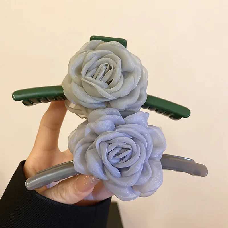 Mesh Rose Flower Hair Claws for Woemn Fashion Coiffure Shark Clip Personality Hair Clip Girl Holiday Style Hair Accessory Z250707