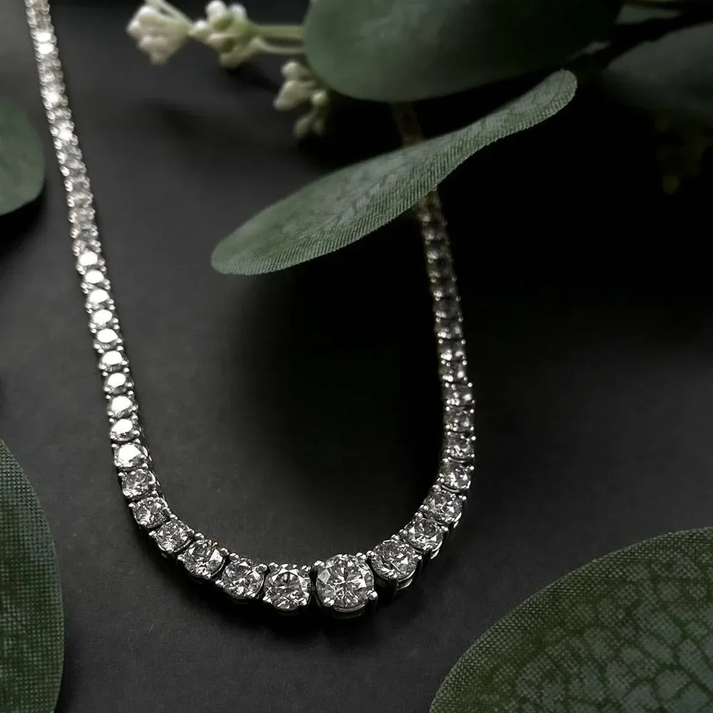 3-6.5mm Size Gradient All Diamond Tennis Necklace with Certificate S925 Silver Riviera Necklaces Neck Chain for Women 250702