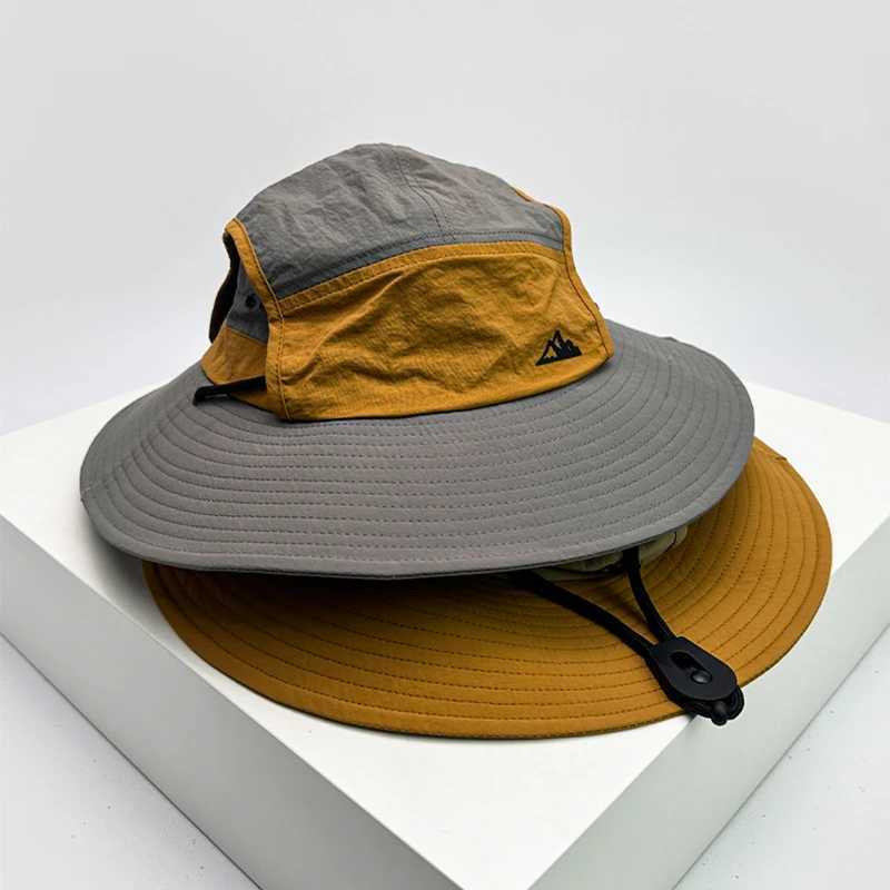 New Unisex Quick Drying Retro Bucket Hats Color Block Sunshade Outdoor Breathable Drawstring Casual Alpine Cap Versatile Fashion Y250707